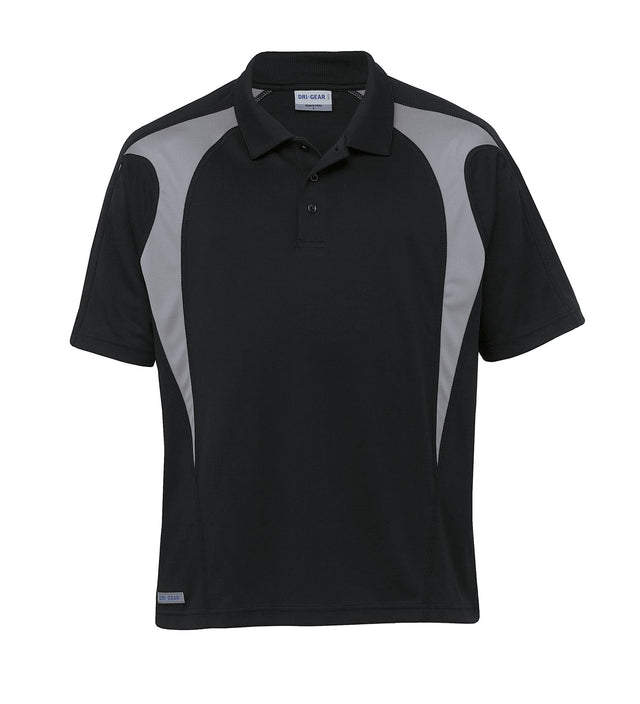 Dri Gear Spliced Zenith Impact Polo featuring moisture-wicking fabric, UV protection, and stylish contrast panels for active wear.
