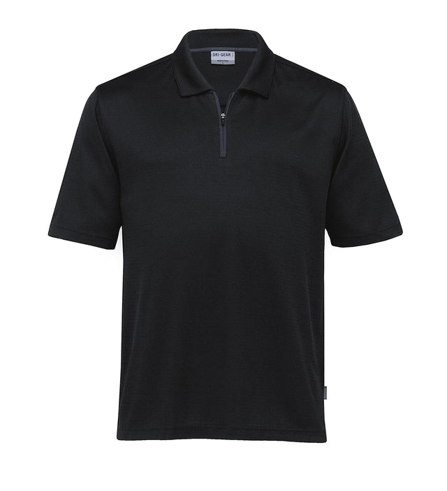 Dri Gear Trimmed Polo in breathable micro poly tech mesh with contrast piping, moisture-wicking, and UV protection for active lifestyles.