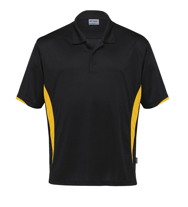 Dri Gear Zone Polo in breathable micro poly mesh, featuring moisture-wicking, UV protection, and stylish contrast panels.