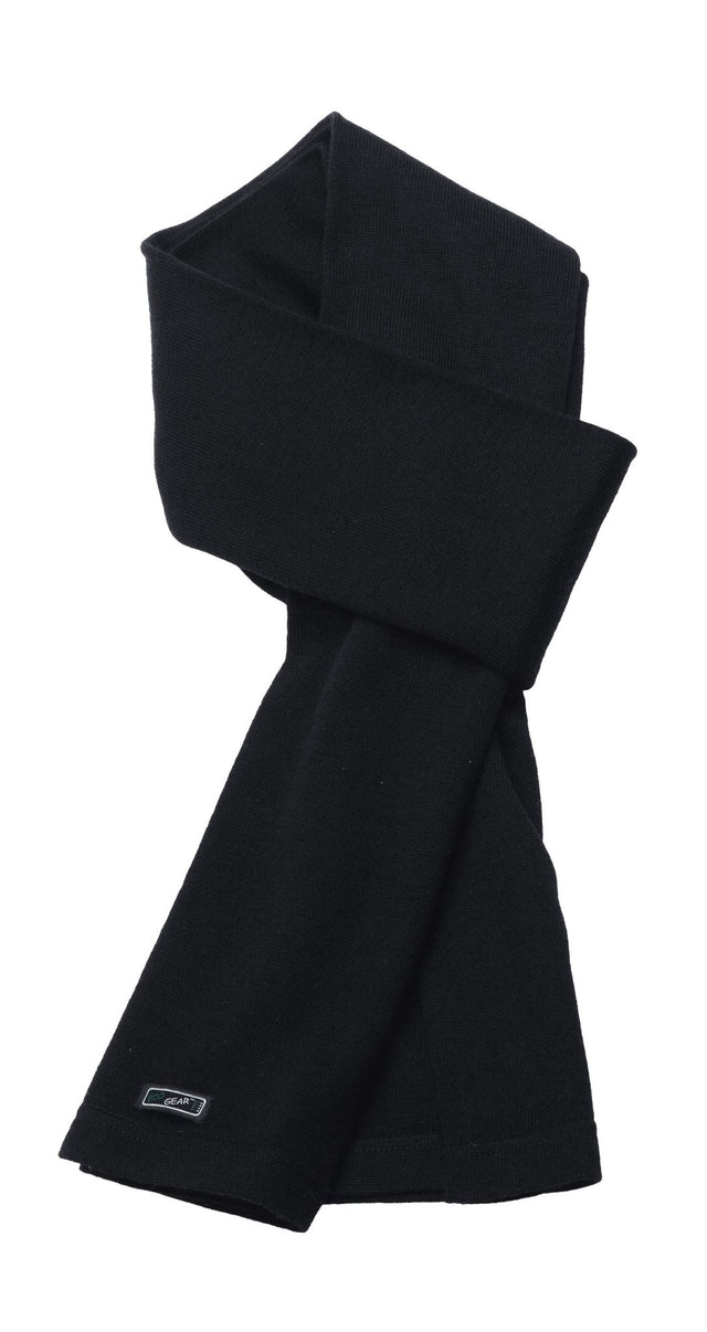 Merino Arctic Scarf in black, made from 100% merino wool for warmth and style, featuring a seamless two-layer design.