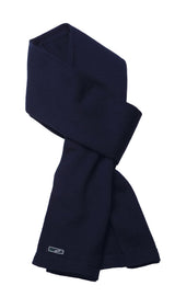Luxurious navy merino wool scarf, 310gsm, two-layer design for warmth and style, perfect for any occasion.