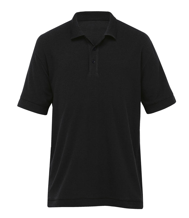 Men's Manhattan Polo in 100% cotton waffle, featuring a knit collar, buttoned placket, and side splits for comfort and style.