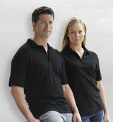 Men's Manhattan Polo in 100% cotton, featuring a knit collar, buttoned placket, and side splits for comfort and style.