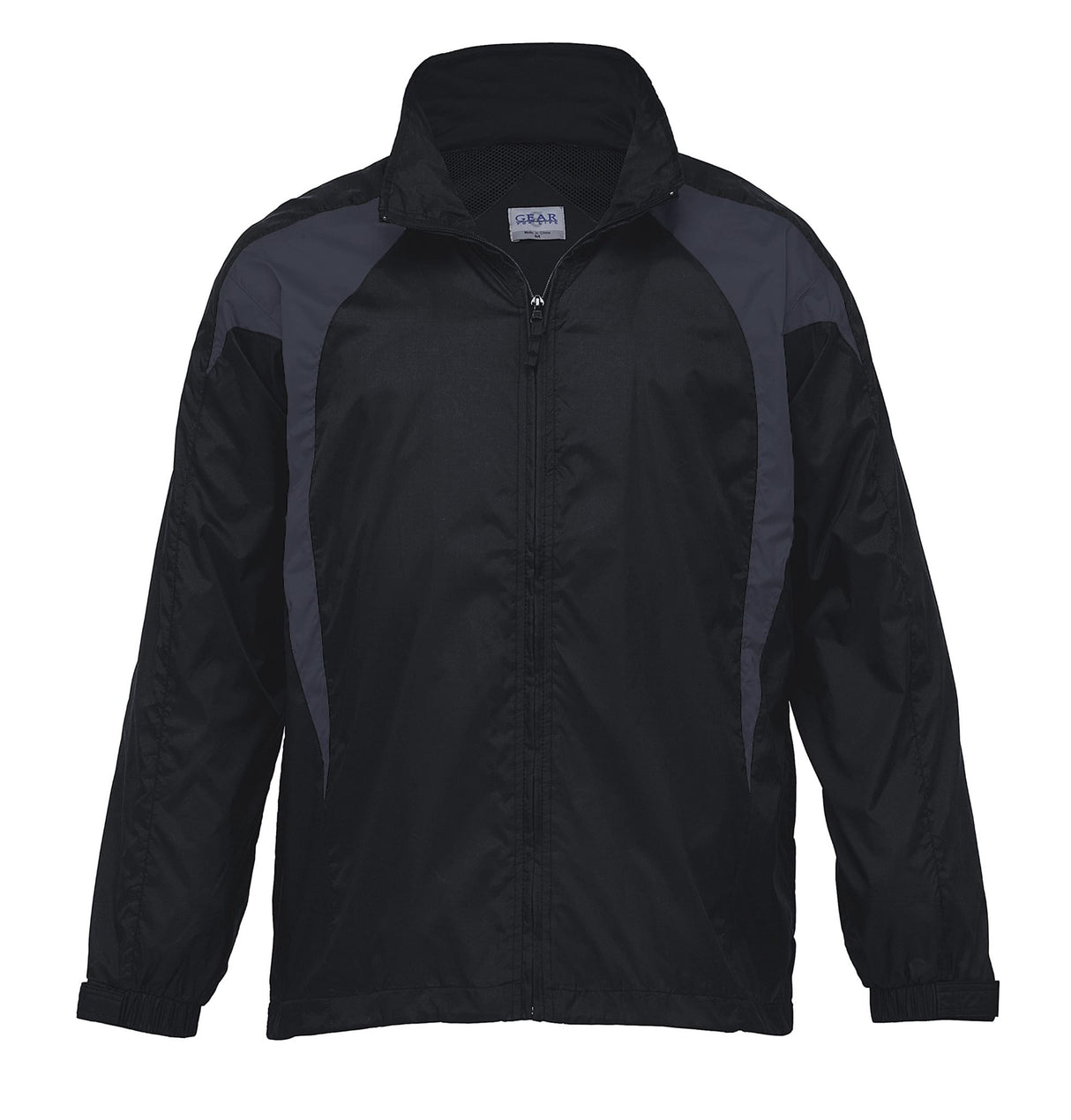Spliced Zenith Jacket: showerproof nylon with modern contrast panels, vented back, adjustable cuffs, and hidden hood for outdoor adventures.