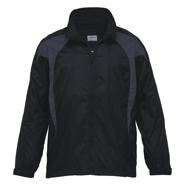 Spliced Zenith Jacket: showerproof nylon with modern contrast panels, vented back, adjustable cuffs, and hidden hood for outdoor adventures.