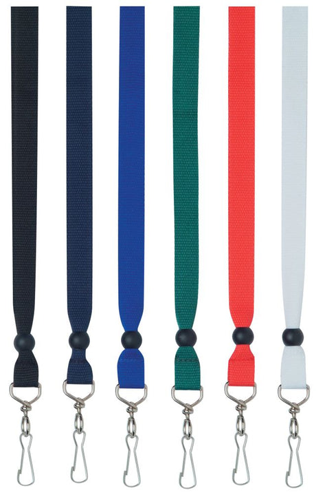 Premium black ribbon lanyard with a 15mm width and sturdy metal clip, ideal for badges at events and conferences.