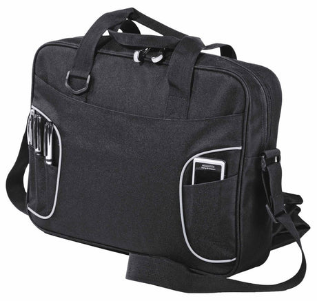 Sleek Express Conference Satchel in black, 40cm W x 31cm H, ideal for professional events with spacious compartment and pockets.