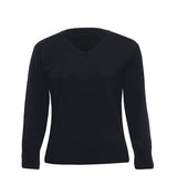 Elegant women's merino wool pullover with a V-neck, crafted for comfort and versatility in any climate.