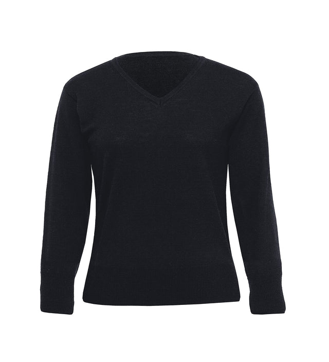 Elegant women's merino wool pullover with a V-neck, crafted for comfort and versatility in any climate.
