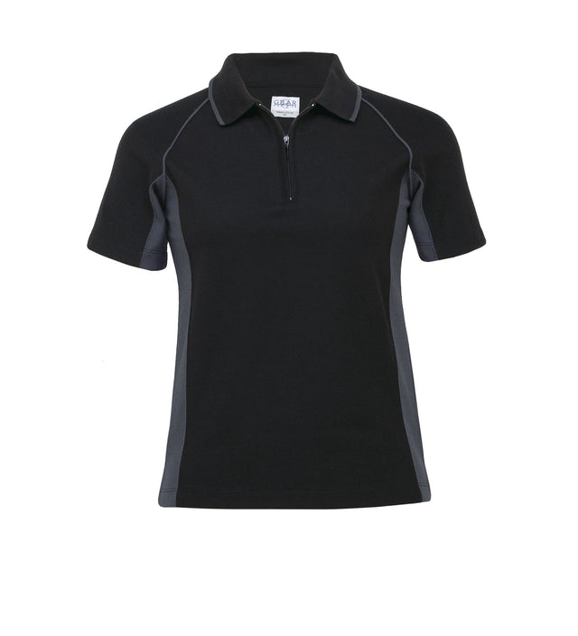 Stylish women's Eclipse Polo with contrast panels, raglan sleeves, and a sleek zip placket for comfort and versatility.