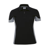 Women's Quantum Duo Polo in premium poly cotton with contrast panels, self-collar, and side splits for style and comfort.