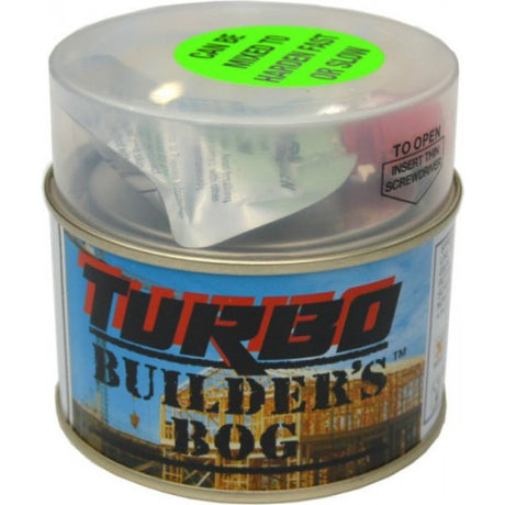 "Builders Bog - Turbo 250 ml, a versatile wood repair compound that is rot-proof, waterproof, and paintable within an hour."