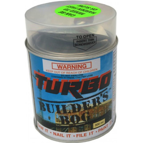 Builders Bog - Turbo 500ml, a versatile and fast-setting solution for repairing rotting wood, rot-proof and paintable in one hour.