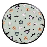 Whimsical vampire and witch paper plates, 25cm, perfect for Halloween parties, eco-friendly, vibrant designs, pack of 8.