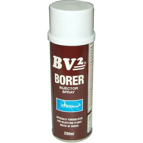 Bv2 Borer Spray Injector 200ml with plastic nozzle for precise application against wood-boring insects.