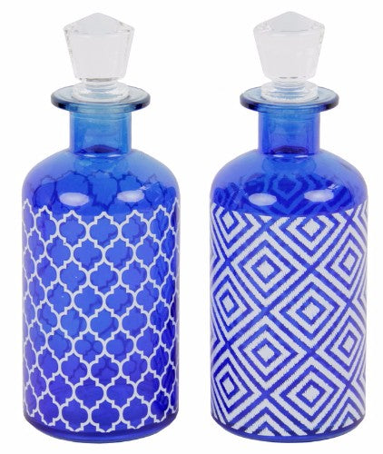 Set of 6 artisan-crafted Moroccan bottles, featuring unique designs and vibrant colors, perfect for decor or vases.