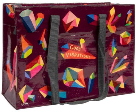 Eco-friendly Shoulder Tote Bag - Good Vibrations, 95% recycled, vibrant design, spacious for daily essentials.