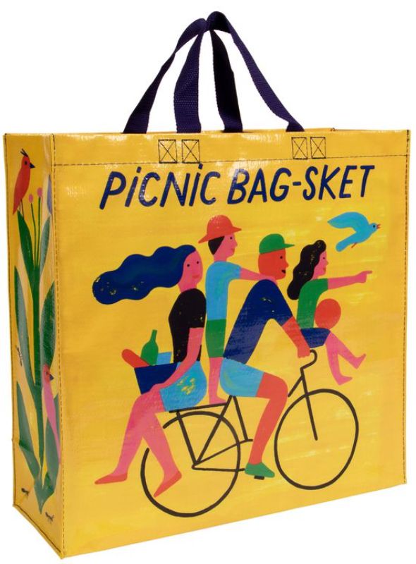 Eco-friendly Blue Q Shopper Picnic Bag-Sket in vibrant design, spaciously holds snacks and drinks for outdoor adventures.