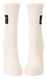 Light blue socks featuring a playful kitten in a basket design, made from organic cotton with spandex for comfort and durability.