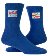 Blue Q Tag Socks - Multitaskmaster in Small/Medium, featuring comfy organic cotton, playful tags, and thick cushioning for all-day wear.