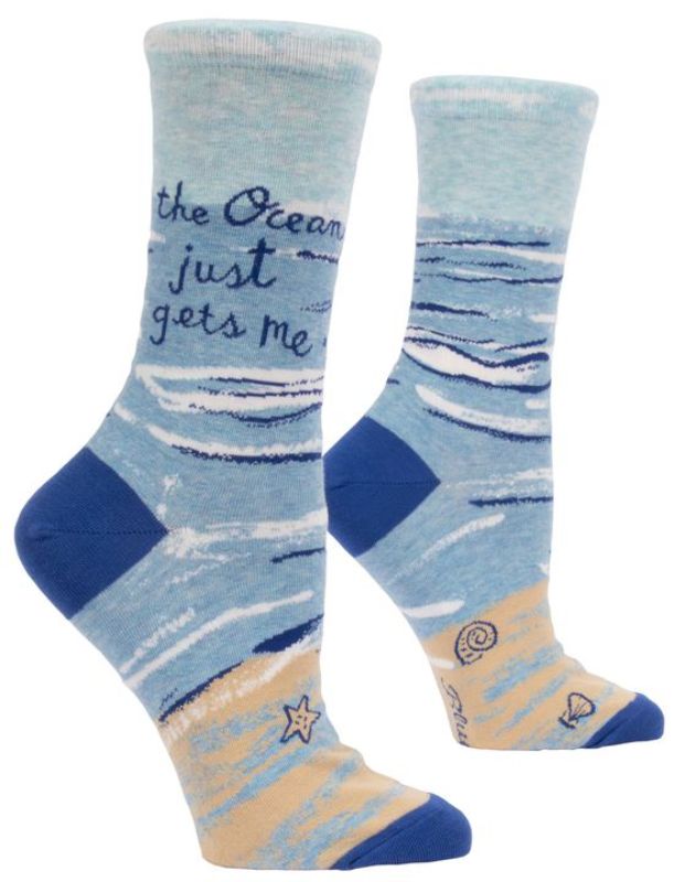 Blue Q Socks - Ocean Gets Me: Serene ocean-inspired socks in calming blue hues, perfect for women's sizes 5-10.