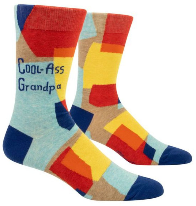 Blue Q Men's Socks in Cool-Ass Grandpa style, featuring vibrant patterns and a soft, stretchy blend for comfort and individuality.