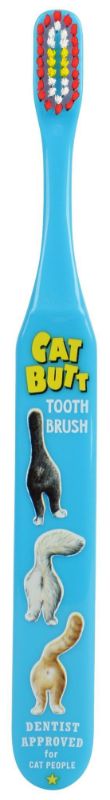 Whimsical Blue Q Cat Butt toothbrush with soft bristles, ergonomic handle, and fun cat-themed design for joyful dental care.