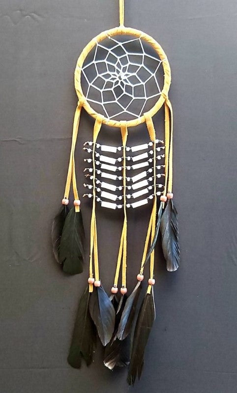 Set of 4 brown dreamcatchers with bone beads, 12cm, featuring intricate designs for elegant boho decor and sweet dreams.