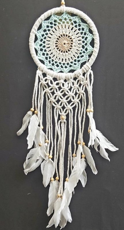 Elegant white crochet dreamcatchers (17cm, set of 2) for serene home decor, promoting good dreams and stylish aesthetics.