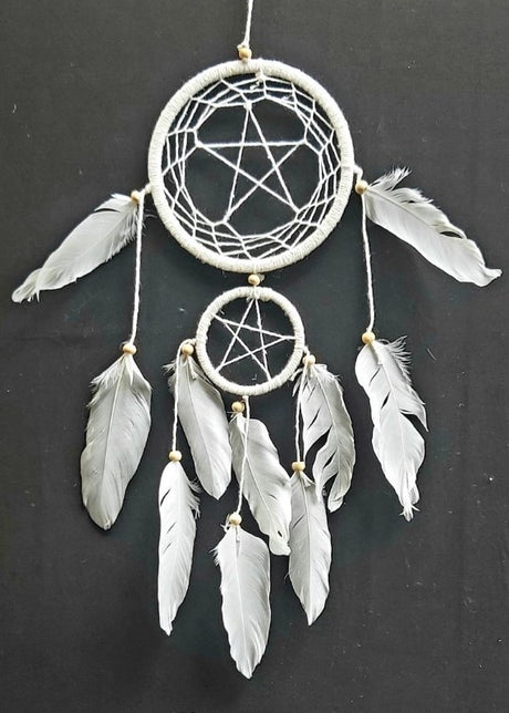 Set of 2 12cm Dreamcatchers featuring intricate pentacle designs for spiritual decor and dream protection.