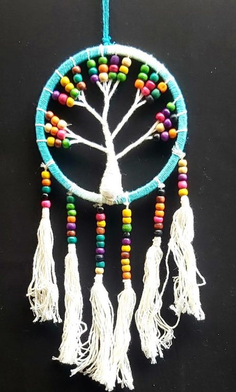 Set of 2 vibrant 12cm beaded Tree of Life dreamcatchers, symbolizing growth, positivity, and harmony in home decor.