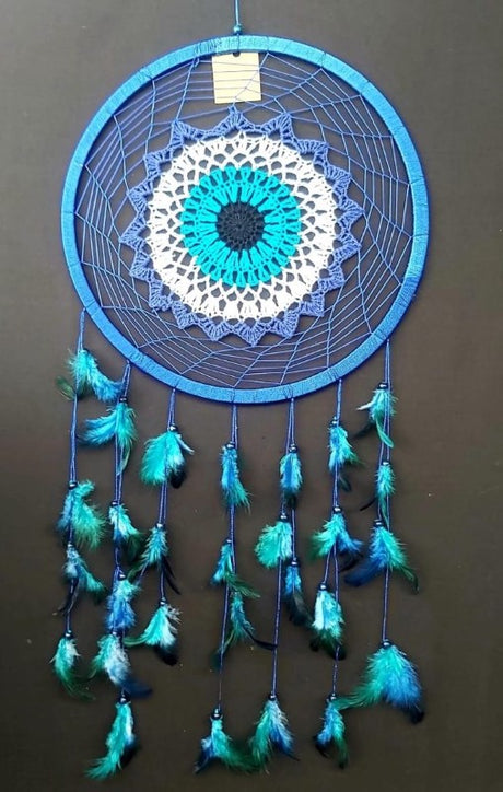 Handcrafted 32cm Nazar Crochet dreamcatcher featuring vibrant colors and intricate patterns, symbolizing protection and peace.