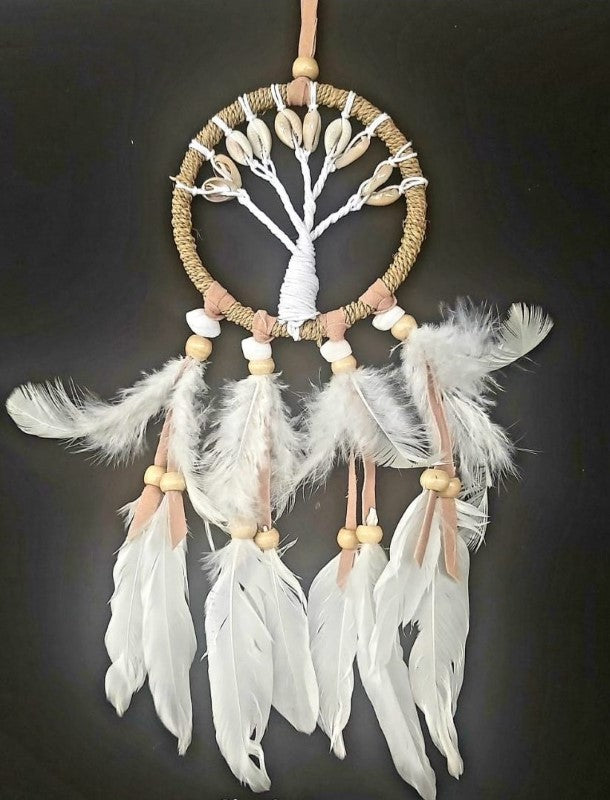 Set of 3 handmade dreamcatchers featuring seashells and Tree of Life design, each 9cm, perfect for coastal decor.