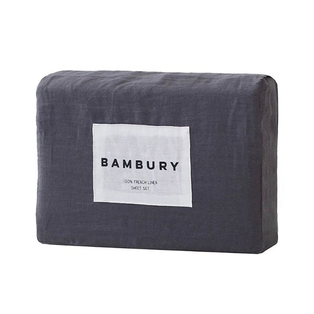 Luxury charcoal king sheet set made of 100% French linen, offering softness, breathability, and stylish texture for enhanced comfort.