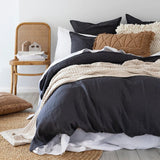 Double duvet cover set in Charcoal from Bambury Linen, made of 100% French flax for softness and breathability.