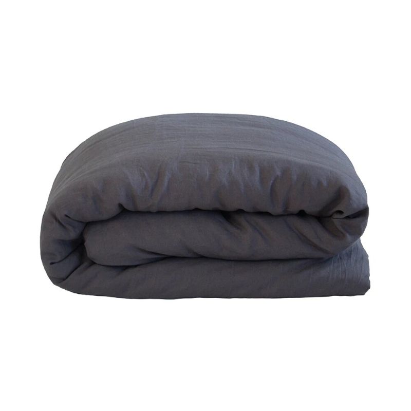 Super King duvet cover set in charcoal, crafted from 100% French linen for softness, breathability, and elegant style.