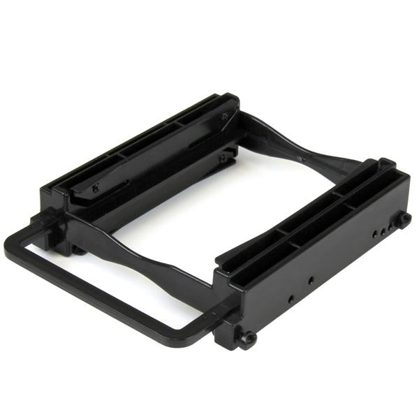 Dual 2.5 SSD/HDD mounting bracket for tool-less installation in a 3.5" drive bay, supporting various drive heights.