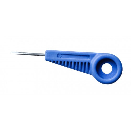 Bradawls with a chisel blade and durable blue handle, designed for precise screw insertion into wood.