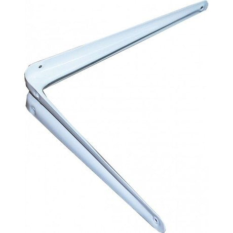 White 150mm shelf brackets made of durable steel with a sleek finish, supporting up to 15Kg with 6 attachment points.