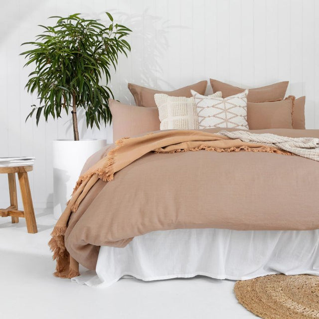 Double duvet cover set in Tea Rose, made of 100% premium French linen, offering softness, breathability, and elegance for bedroom décor.