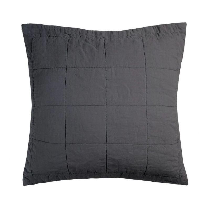 Charcoal Euro Pillow Sham in quilted linen, crafted from French Flax for comfort and style, perfect for modern bedding decor.