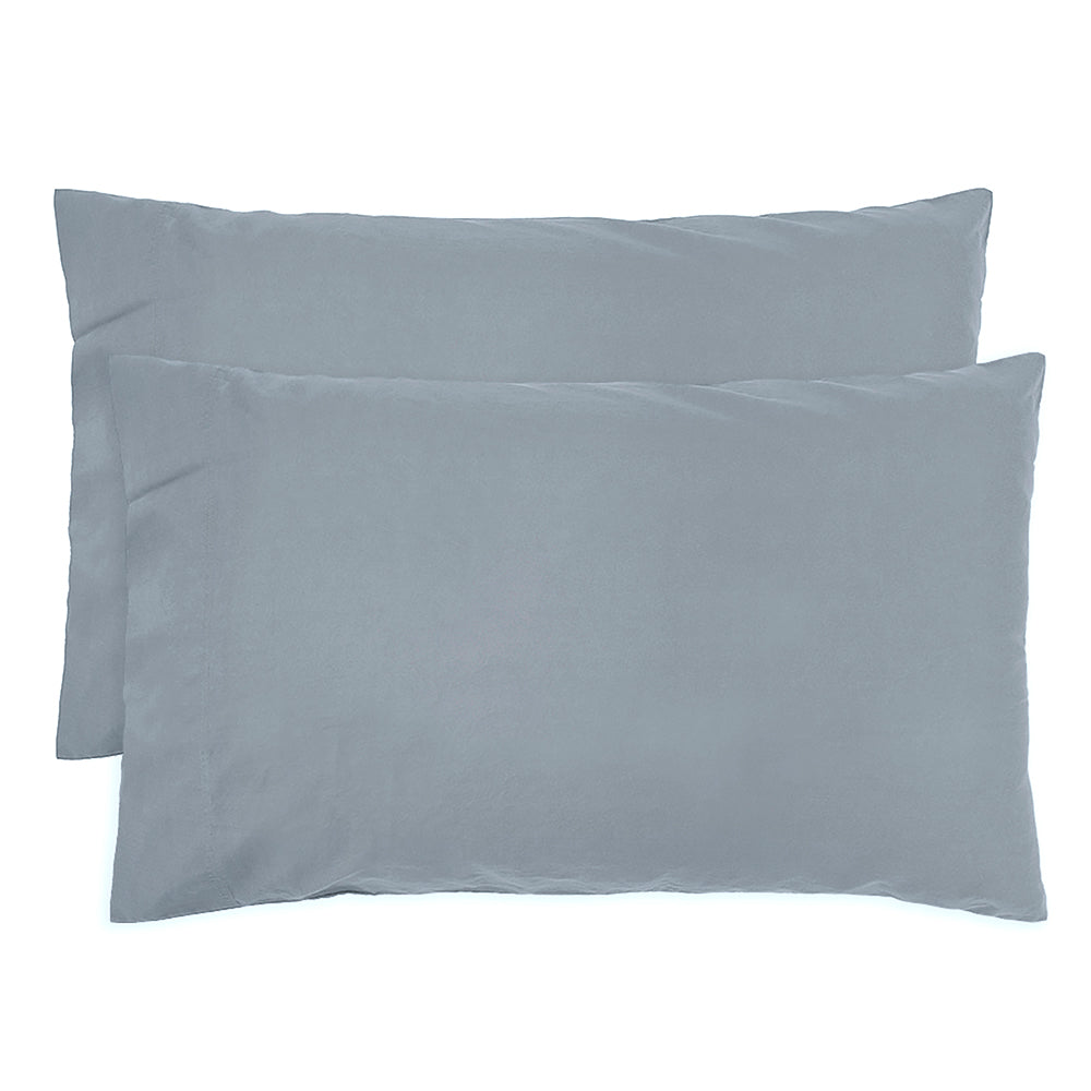Queen Sheet Set in Steel Blue by Bambury, made from certified Organic Cotton, featuring elegant pleats for a stylish, eco-friendly sleep.