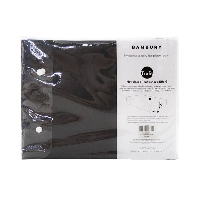 Charcoal king fitted sheet by Bambury, designed for deep mattresses, made of 100% cotton for comfort and durability.