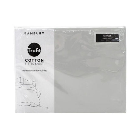 Silver fitted sheet for king single beds, designed with TRUFit technology for a snug fit on deep mattresses.