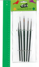 Premium synthetic round brushes in a set of five for precise painting with acrylics, oils, and watercolors.