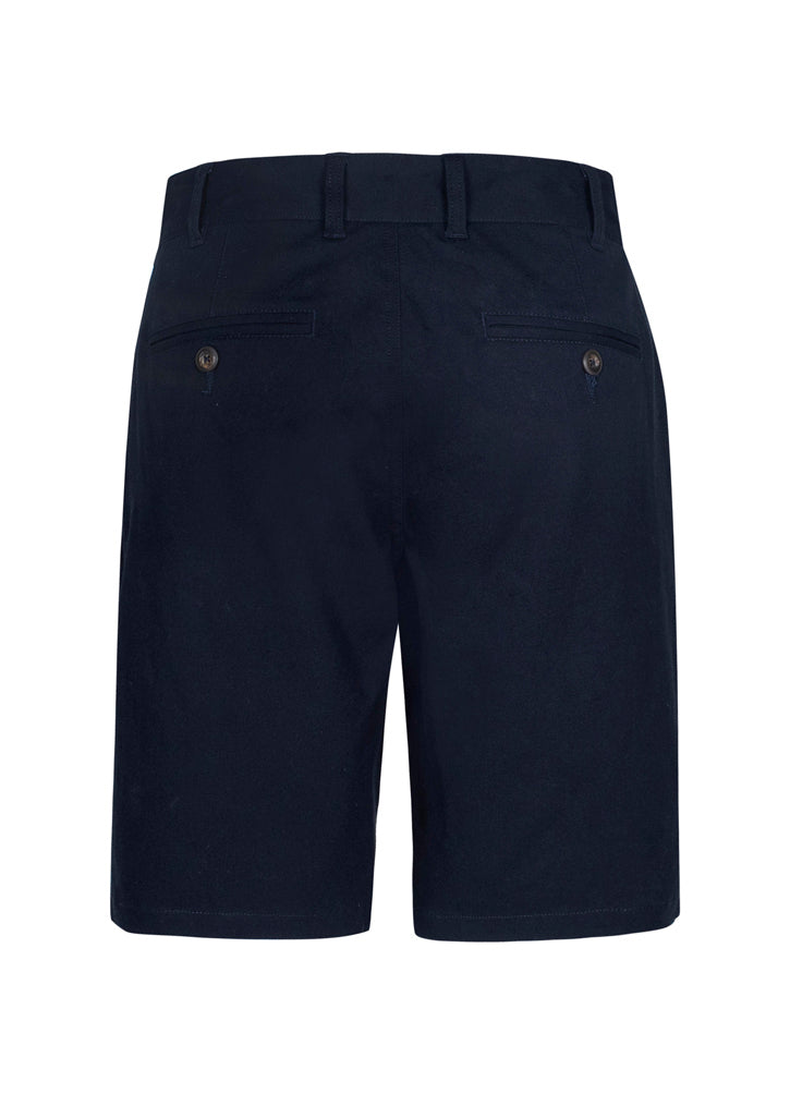 Navy Lawson Mens Chino Short with modern fit, crafted from soft stretch cotton, featuring angled side and back welt pockets.