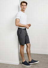 Lawson Men's Chino Shorts in Dark Stone, featuring a midrise fit, garment-washed cotton blend, and practical pockets.