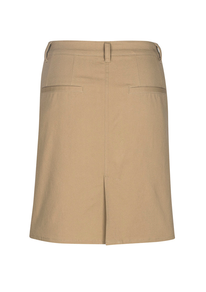 Lawson Ladies Chino Skirt in Dark Stone, above-knee A-line design with pockets, perfect for stylish, comfortable wear.