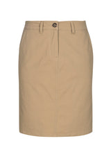 Lawson Ladies Chino Skirt in Dark Stone, size 14, featuring a flattering A-line design, pockets, and comfortable stretch fabric.