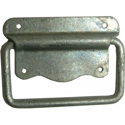 Durable 100mm galvanized steel chest handle for secure gripping on chests, doors, and toolboxes.